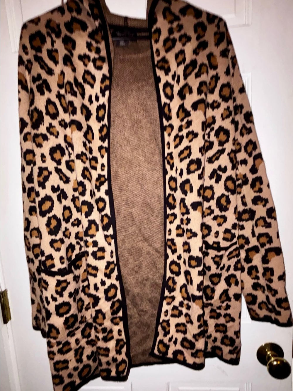 Rachel Zoe Leopard Print Open-Front Cardigan in Tan and Black
